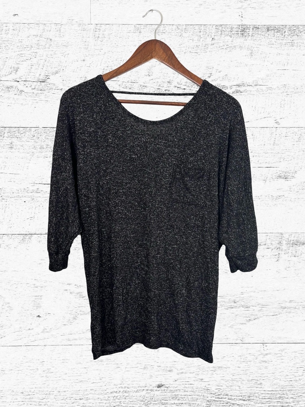 Daytrip Black Marled Scoop-Neck Long Sleeve Top